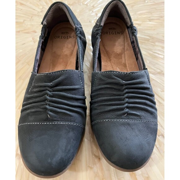 Earth Origins Shoes Nubuck Flex Flat Slip On Stretch Comfort Cushion Blue Fara 8 - Picture 1 of 5